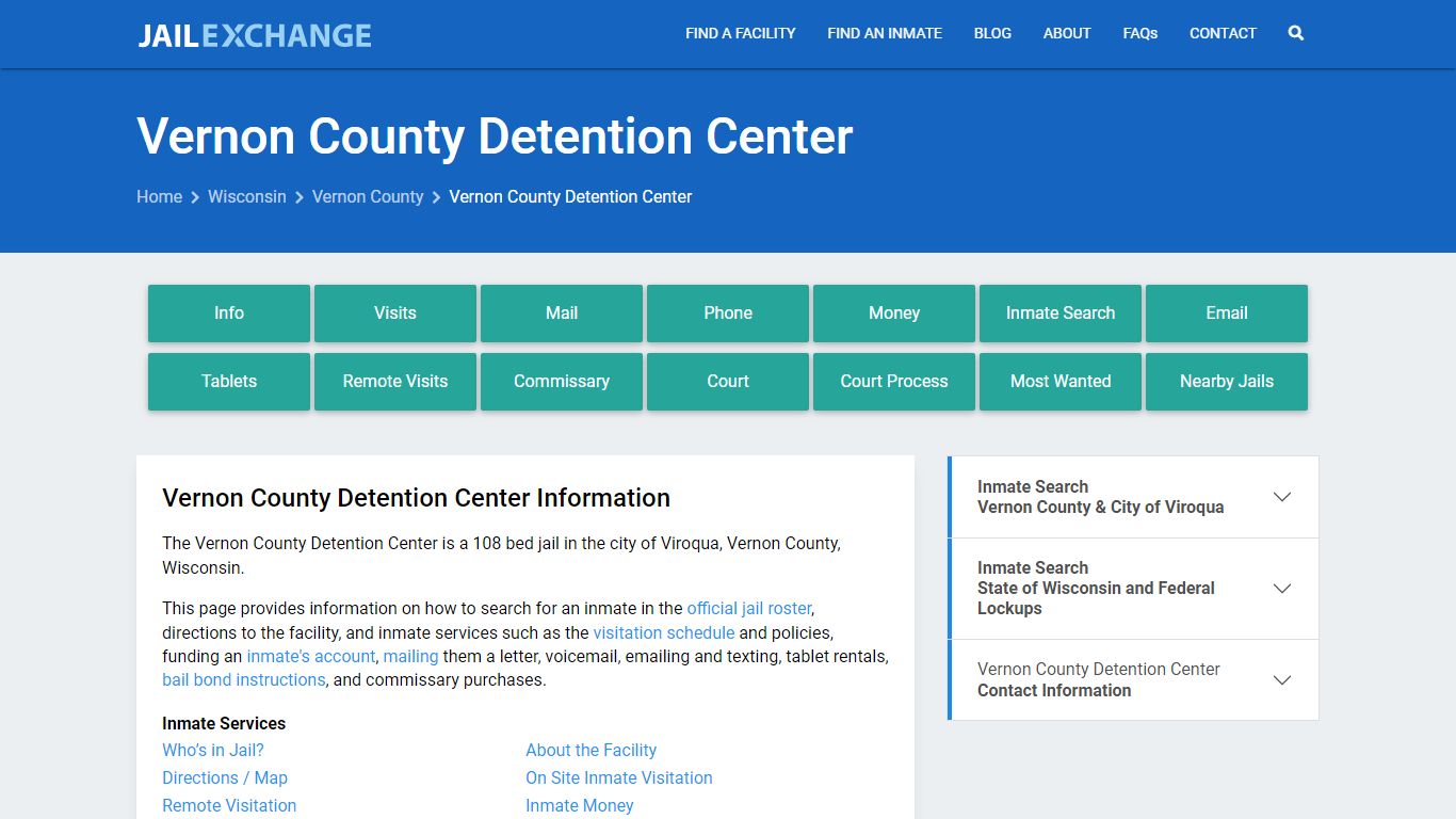 Vernon County Detention Center, WI Inmate Search, Information